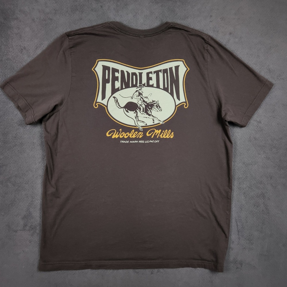 Pendleton Shirt Mens XXL Brown Short Sleeve Graphic Tee Horse Cowboy Western